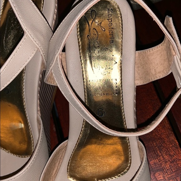 Mexican Cream Leather Wedge Sandals Handmade👠🌺 - Picture 8 of 8